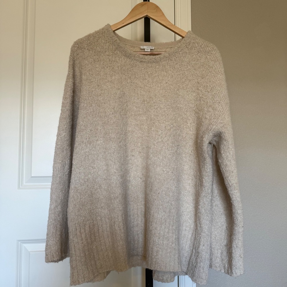 Pure Jill Women's Textured Knit Sweater Light Beige‎ Crew Neck Wool Blend Size L